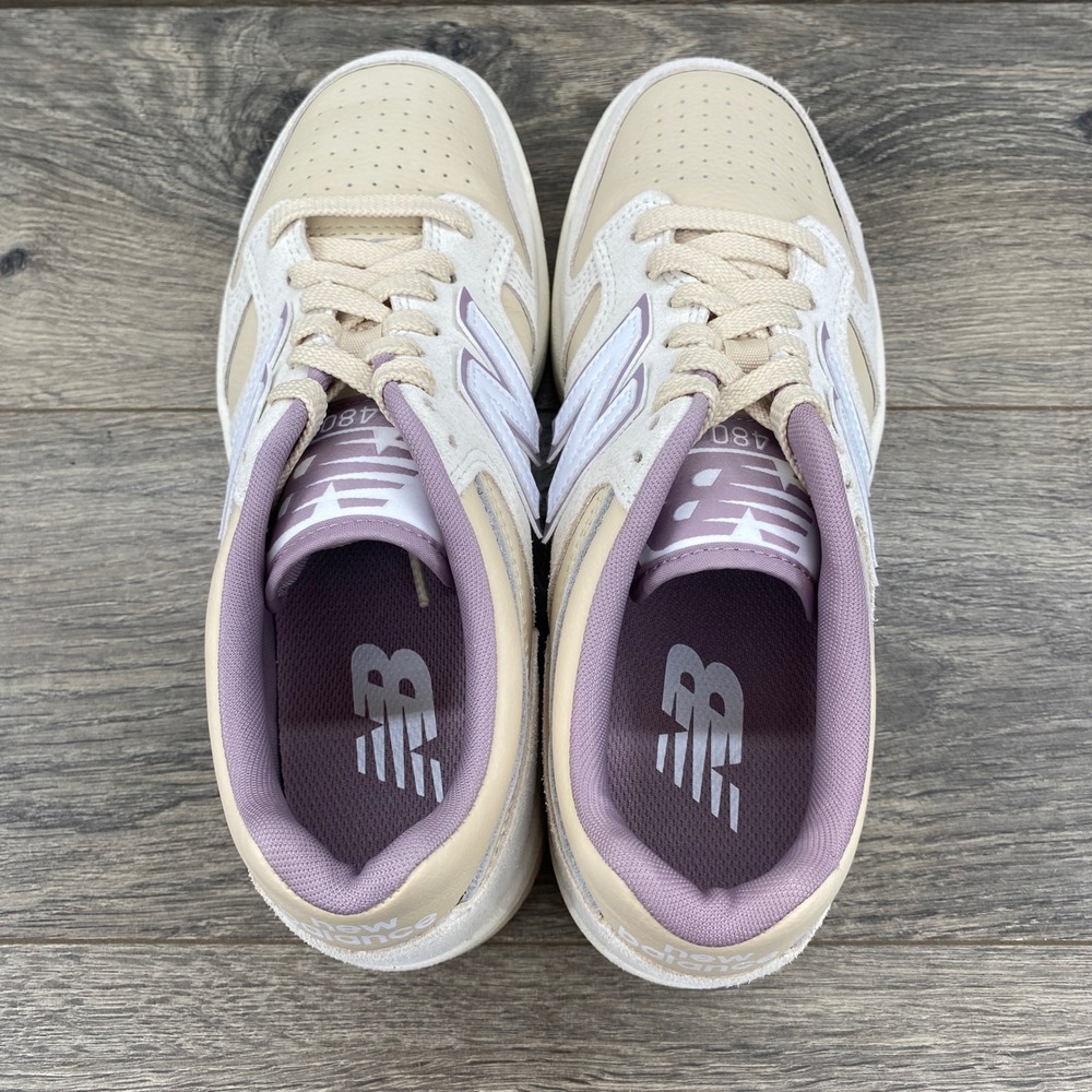 New Balance 480 Sneakers Womens 8.5 Cream Tan Lavender BB480LHP Low Top Shoes - Picture 4 of 9